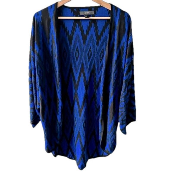 Forever 21 Blue & Black Abstract open front cardigan size small geometric tribal - Picture 1 of 1